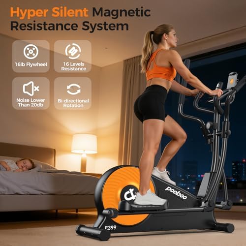 pooboo Elliptical Machine, Elliptical Exercise Machine with 16-Level Resistance&Quiet Magnetic Driving System, Elliptical Machine for Home with LCD Monitor&15.5-17IN Stride, 350LBS Weight Capacity