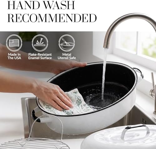 Granite Ware 13" Oval Roaster with Lid – Enameled Steel, Oven Safe to 932°F – Ideal for Roasting, Baking & Sourdough Bread – Self-Basting Cover, Dishwasher Safe, 7 lb Capacity | Oval Roaster Capacity, Roasts Up To 7 Lb Poultry Or Meat, Covered Cooking fo…