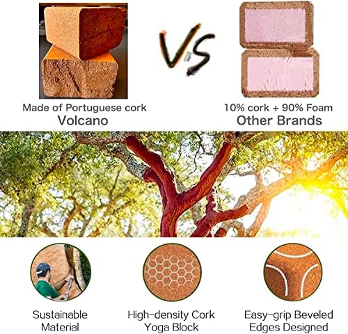 Cork Yoga Blocks 2 Pack Set -Natural Cork from Portugal, 9"x6"x4" Yoga Blocks Non-Slip&Anti-Tilt for Women| Men, Lightweight