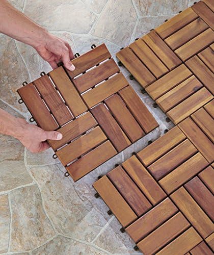 Solid Wood Interlocking Patio Floor Tiles - 12" X 12" Set of 10