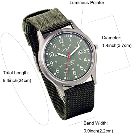 Lancardo Analog Quartz Watch with Woven Nylon Band Calendar Luminous Hand Military Time 24H (Army Green) for Christmas