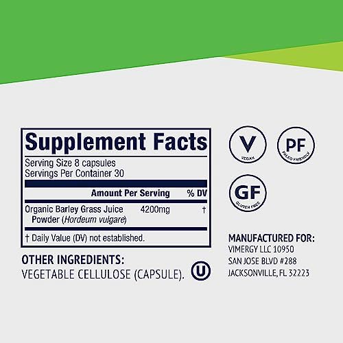 Vimergy Barley Grass Juice Powder, Organic Superfood, 250g, 63 Servings | Clean Nutrient-Dense Superfood*, Powerful Antioxidants for Cardiovascular Health*, Vegan, Gluten-Free
