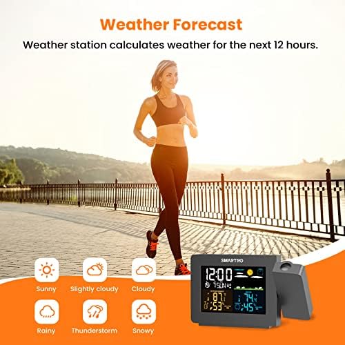 SC91 Projection Alarm Clock for Bedrooms with Weather Station | Wireless Indoor Outdoor Thermometer, Temperature Humidity Monitor Gauge Hygrometer