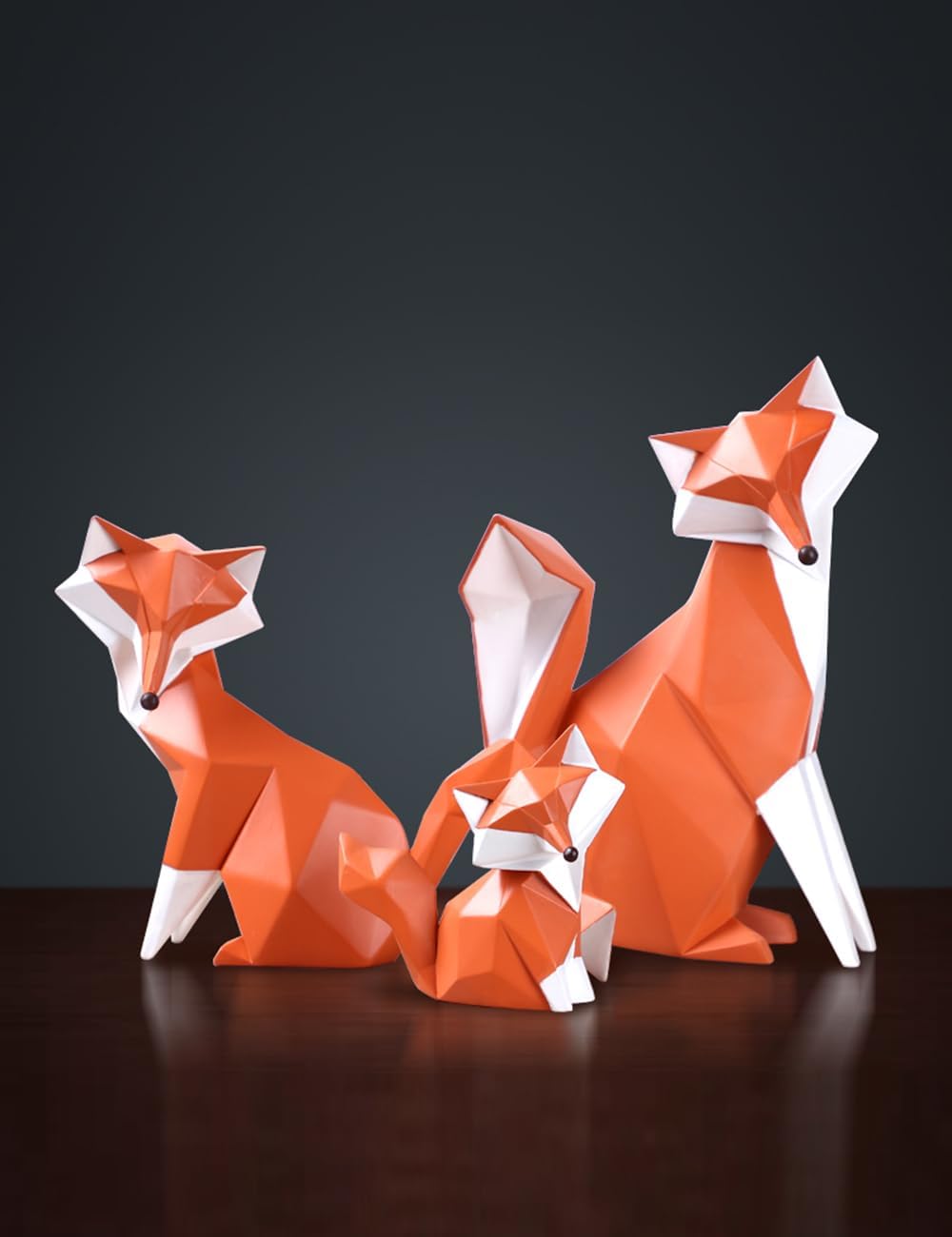 HAUCOZE Fox Statue Figurine Animal Sculpture Modern Home Decor 8.3 Inch | Orange Resin Geometric Art Birthday Holiday Gift Handmade Ornament for