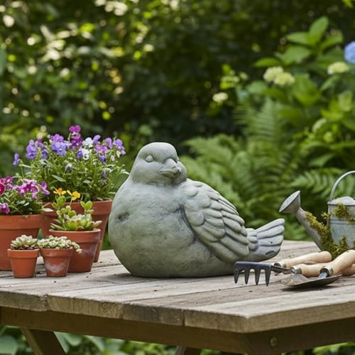 Small Cement Bird Statue, Gray Concrete Finish (8.25 X 5.25 X 6.25 In.) | Decorative Cement Bird Figurine With A Gray Concrete Finish, Ideal For Tables, Patios, Lawns, Yards, And Home Décor.