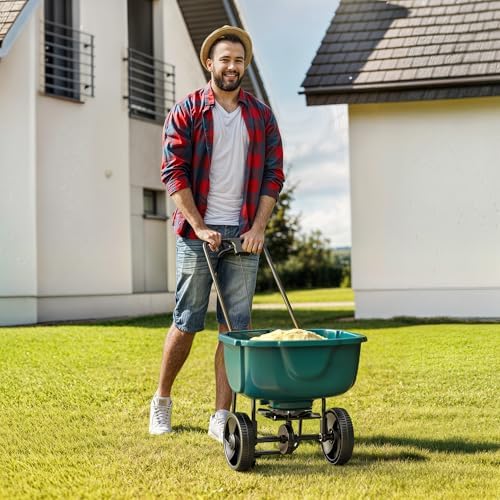 YITAMOTOR 60 lb Walk Behind Lawn Garden Spreader for Seeds Fertilizer | Push Broadcast Spreader for Garden Grass with Easy to Use Flow Control