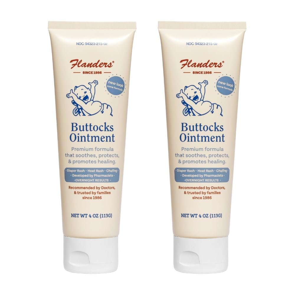 Flanders Buttocks Ointment – Zinc Oxide Diaper Rash Cream, Thick Barrier Paste for Baby & Adult Skin, Heat Rash, Chafing & Irritation Relief - 2 Pack (8oz Total)