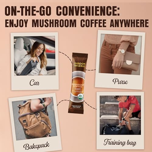 ShroomDNA Mushroom Coffee Blend with Chaga & Lion's Mane | Instant Focus + Clarity All Day | Organic + Vegan + Gluten Free | No Added Sugar | 20 Count