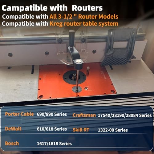 Precision 3-1/2" Router Table Lift Systems for 3-1/2" Diameter Motor | 9-1/4'' x 11-3/4'' Router Table Insert Plate with 5 PCS Insert Ring for Bosch