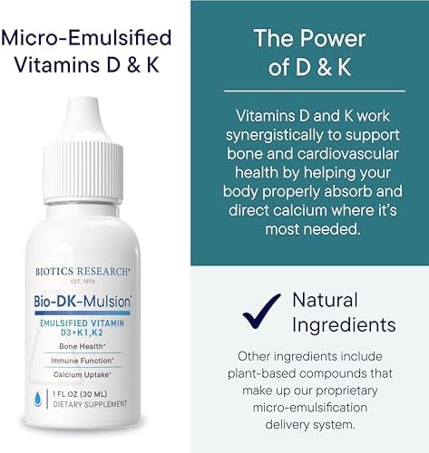 BIOTICS RESEARCH Bio-DK-Mulsion™ Liquid Vitamin D3 5000 IU, K1,K2 300mcg
