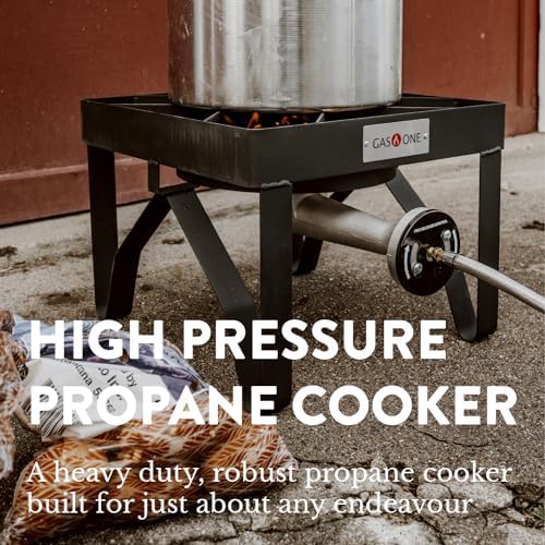 GasOne 200K BTU Propane Burner – Heavy-Duty Propane Stove – Outdoor Burner with Adjustable 0-20Psi Regulator and Steel Braided Hose – Ideal