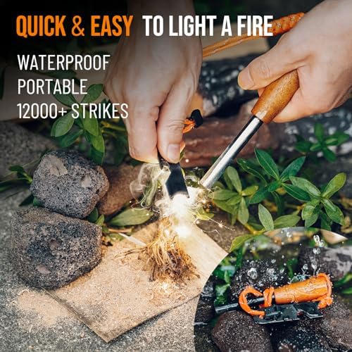 onlyfire Fire Starter Survival Tool, Ferro Rod Kit with Tinder Wick, Pouch, Waterproof Flint and Steel Fire Starter for Camping