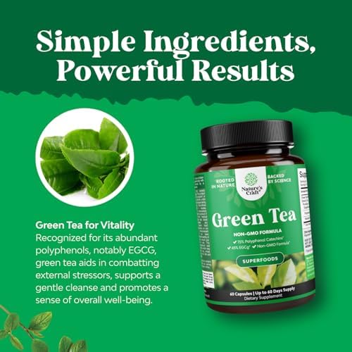 Green Tea Extract Capsules - 500mg Pure Leaf Green Tea Caffeine Supplement - EGCG