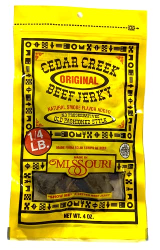 Cedar Creek Beef Jerky, Air-Dried Thinly Sliced, 4oz Pack, No Artificial Preservatives, Grass-Fed & Grain-Finished Beef, High Protein, Low Calorie