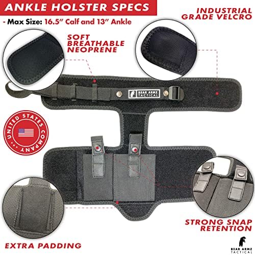 Ankle Holster for Concealed Carry | American Company | Comfortable & Secure | Compatible with Glock 43, 42, 30, 27, 26 S&W M&P Shield 9mm, Bodyguard .380, Ruger LCP, LC9, Sig Sauer P365 P238, Kimber