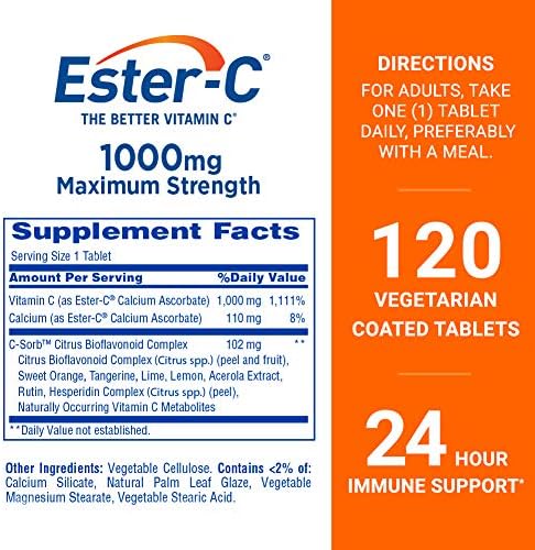Ester-C Vitamin C, 1,000 mg, 60 Coated Tablets (Packaging May Vary)