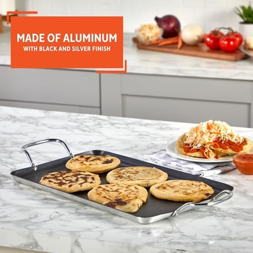Imusa Double Burner Griddle Non-Stick 20-Inch, Black | Nonstick Coated Surface, Dual Side Handles, Ideal for Breakfast Foods, Perfect for Gatherings
