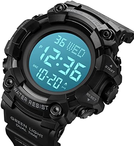 FANMIS Men's Digital 50M Waterproof Electronic Sport Watch Rubber Band Army Military 24H Time LED Light 164FT Water Resistant Calendar Date Day Watches
