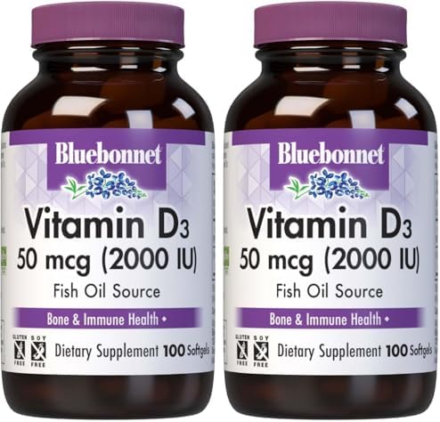 BlueBonnet Nutrition Vitamin D3 2000 IU, 100 Softgels | Strong Bones & Immune Support; Non-GMO