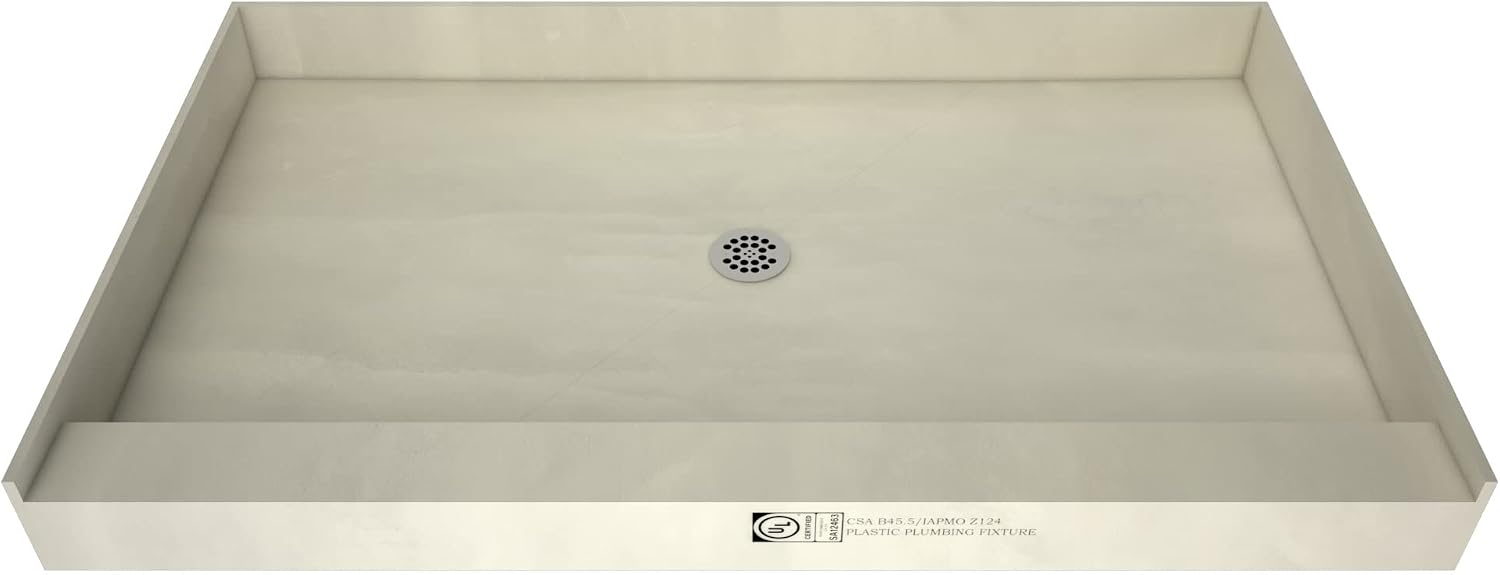 Tile Redi P3648C-RB36-KIT Shower Pan and Bench with Center Drain- Single Curb Shower Base, Bench, 2" PVC Drain, and Plate Included, 60" Width x 36" Depth