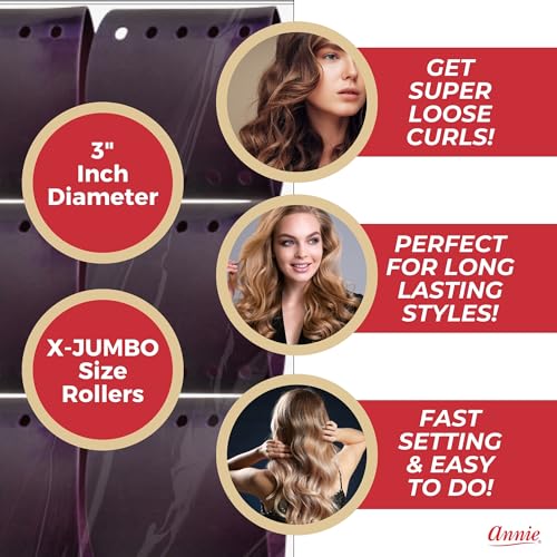 Annie Magnetic Hair Rollers 2 Inch, 12 Count Gray Curlers for Smooth Curls & Waves, Easy Dry or Damp Sets, Secure Comfortable Fit, Use with Pins/Clips