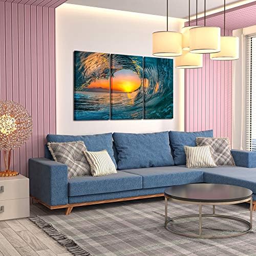 KREATIVE ARTS Large 3 Pieces Canvas Prints Wall Art Sunset Sea Water Ocean | Wave Pictures Paintings Modern Stretched and Framed Seascape Giclee