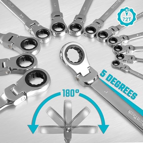 DURATECH Flex-Head Ratcheting Combination Wrench Set, SAE, 13-piece