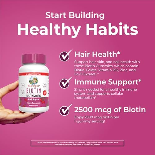 MARYRUTH'S Biotin Gummies, Hair Growth, Vegan, Sugar Free, Non-GMO, 60 Ct | Sugar Free, Vegan, Non-GMO, 2,500 mcg Biotin, Hair Skin and Nails