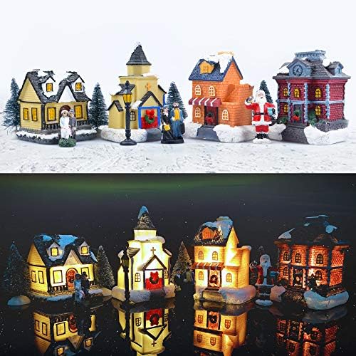 Christmas Village Sets with LED Lights and Figurines Indoor Decor