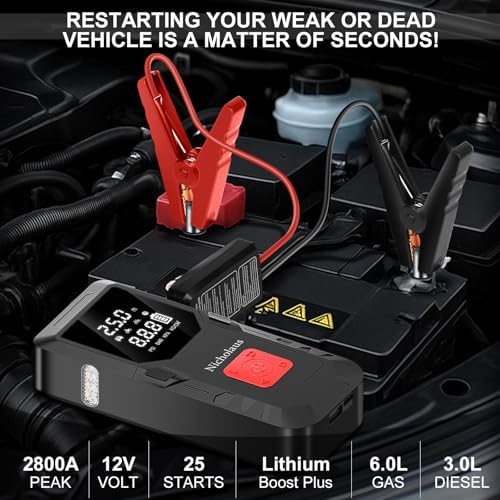 12 V Car 8000 mAh Battery Jump Starter 2800A with 150psI Air Compressor, Compact and Practical Edition QB08L Safe Smart