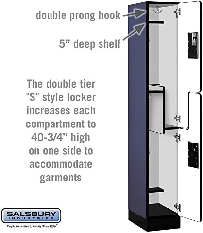 Salsbury Industries 2-Tier S-Style Designer Wood Locker with One Wide Storage Unit, 6-Feet High by 18-Inch Deep, Mahogany