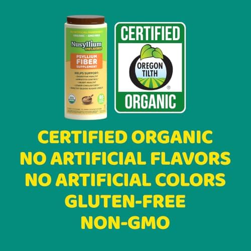 NuSyllium Psyllium Husk Powder USDA Organic, 21 Oz, Dietary Fiber Supplement with Brown Sugar, Helps Promote Digestive Health* Unflavored, 85 Servings