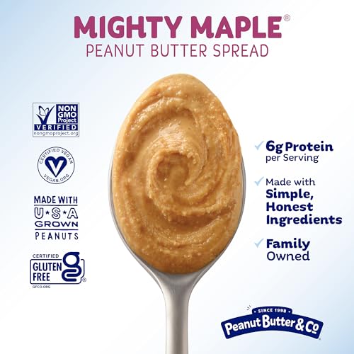 Peanut Butter & Co. Mighty Maple Peanut Butter, 16 oz (2 Pack) | Non-GMO Project Verified, Gluten Free, Kosher, 6g Protein, Maple Peanut Butter, USA-Grown Peanuts, No HFCS, Breakfast Spread