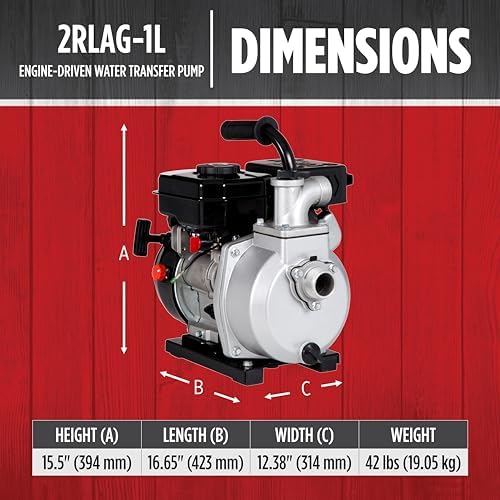 Red Lion 2RLAG-1L 60 GPM Gas Powered Water Transfer Pump, 79' Max. Head