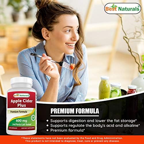 Best Naturals Apple Cider Vinegar Plus 600 Mg 120 Capsules - Vinegar Capsules for Healthier Digestion, Cleanse Body Naturally (Pack of 2)