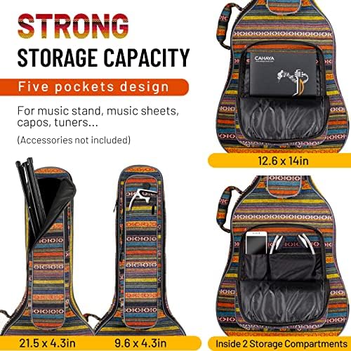 CAHAYA Acoustic Guitar Bag with Neck Cradle Bohemian Vintage Guitar Case 0.65in Thick Sponge Padded Guitar Case for 40 41 42 In Acoustic Classical