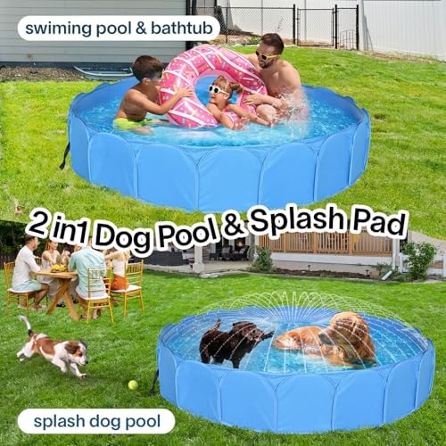 Alvantor Pet Swimming Pool Dog Bathing Tub Kiddie Pools Cat Puppy Shower Spa Foldable Portable Indoor Outdoor Pond Ball Pit 63"x12" Patent Pending