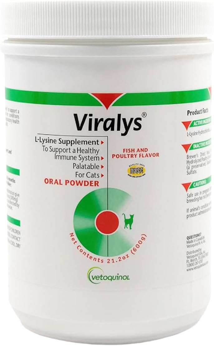 Vetoquinol Viralys - Lysine Supplement for Cats & Kittens - Supports Eye Wellness, Respiratory Health & Immune Strength - Flavored Oral Powder for Easy Feeding & Daily Use - 100 Grams