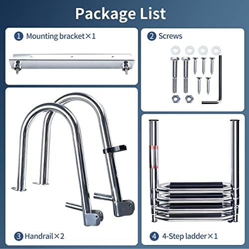 4-Step Pontoon Boat Ladder, 316 Stainless Steel Folding Telescoping Inboard Ladder with Hand Railing and Extra Wide Steps