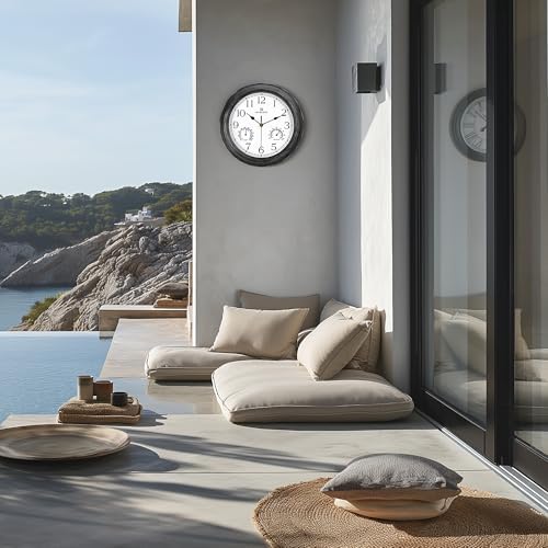 Lafocuse 12 Inch Brown Outdoor Wall Clocks with Temperature and Humidity