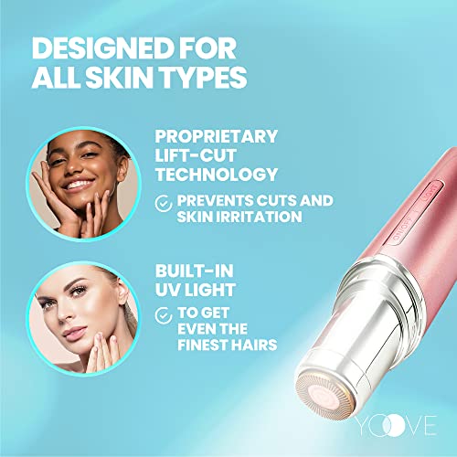 Yoove Rose Pink Rechargeable Device for Facial Hair Removal for Women - Waterproof Facial Hair Remover for Women