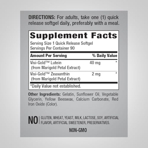 Piping Rock Lutein and Zeaxanthin 40mg | 90 Softgels | Eye Health Supplement from Marigold Extract | For Men and Women | Non-GMO, Gluten Free