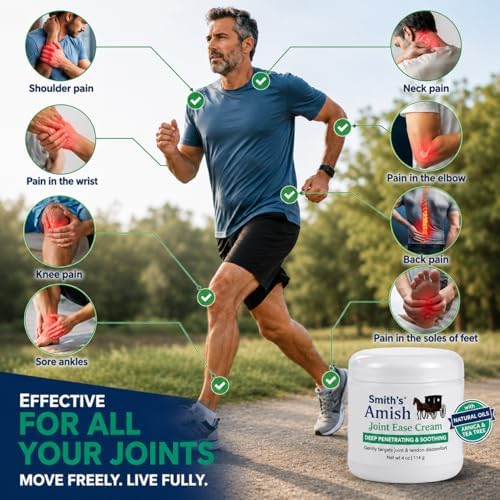 Smith's Amish Joint Ease Cream - Soothing Cooling Formula - 4 oz Jar | For Joint Discomfort, Stiffness & Muscle Tension - Arnica, Peppermint