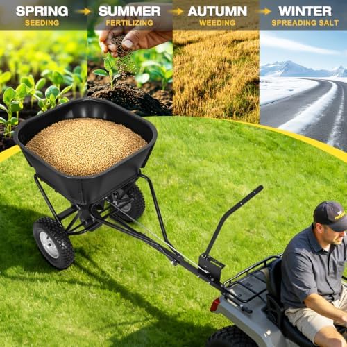AugFir Tow Behind Broadcast Spreader, 130 LBS Capacity Lawn Fertilizer Spreader for Riding Mower, ATV, UTV & Tractor