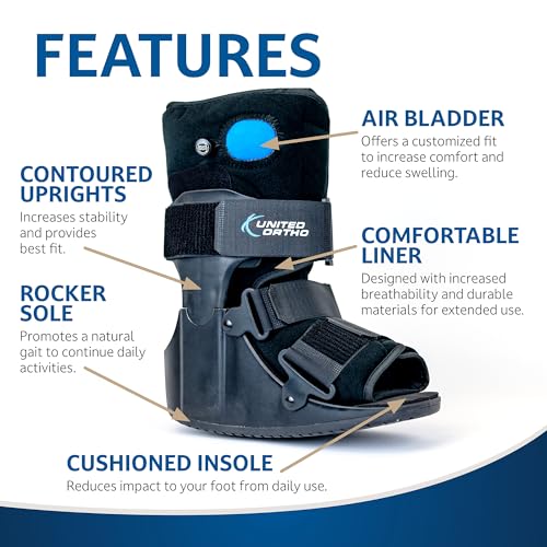 United Ortho Short Air Cam Walker Fracture Boot, Large, Black