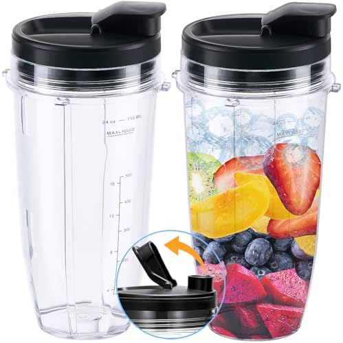Replacement 24oz Blender Cup with Sip & Seal Lid For Nutri Ninja BL450 BL456 BL480 BL482 BL640 BL642 BL682 BN751 BN801 Foodi SS101 SS151 SS351 SS401