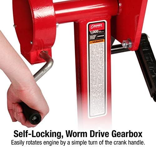 SUNEX TOOLS 8300GB, Foldable Engine Stand, ½ Ton Capacity, Self-Locking Worm Drive Gearbox, Foldable, Adjustable, Caster Wheels, Four Wheel Base