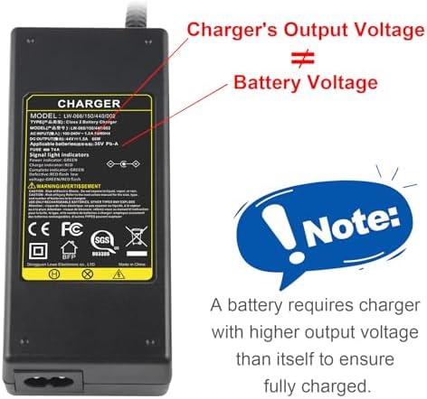 36V 1.8A Female 3-Pin XLR Lead Acid Battery Charger with 3-Prong Inline Power Supply Cord for 36V Boreem Jia, Minimoto, Rad2Go, Electric Scooter, ATV