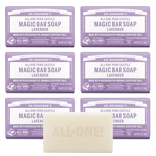 Dr. Bronner's Pure-Castile Magic Bar Soap - Made with Regenerative Organic Certified Oils - For Face, Body, Hair- Gentle on Sensitive Skin - Vegan Soap Bars for Men & Women - Lavender, 2 Pack, 5oz