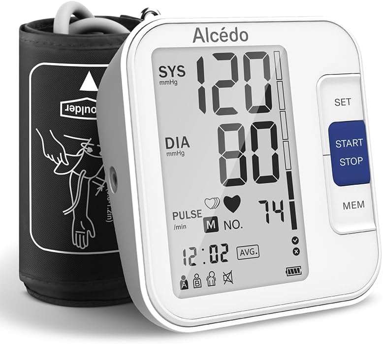 Alcedo Blood Pressure Monitor for Home Use, Upper Arm Cuff BP Machine | Large LCD Screen, Talking Function, 2x120 Memory, Large Cuff (8.7–16.5"), Batteries+USB Cable